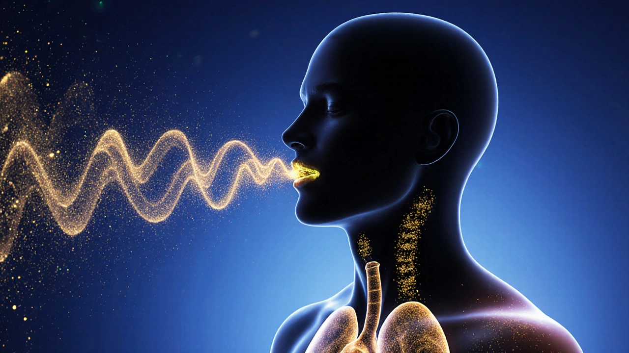 Klidná energie CBD se šíří tělem jako zlaté vlny z plic do ramen a mozku.