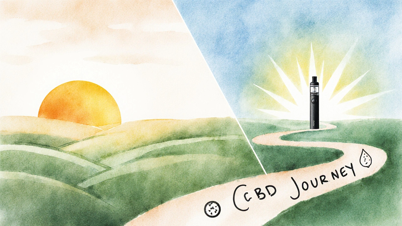 Konceptuální obrázek porovnávající pomalý a rychlý účinek CBD.