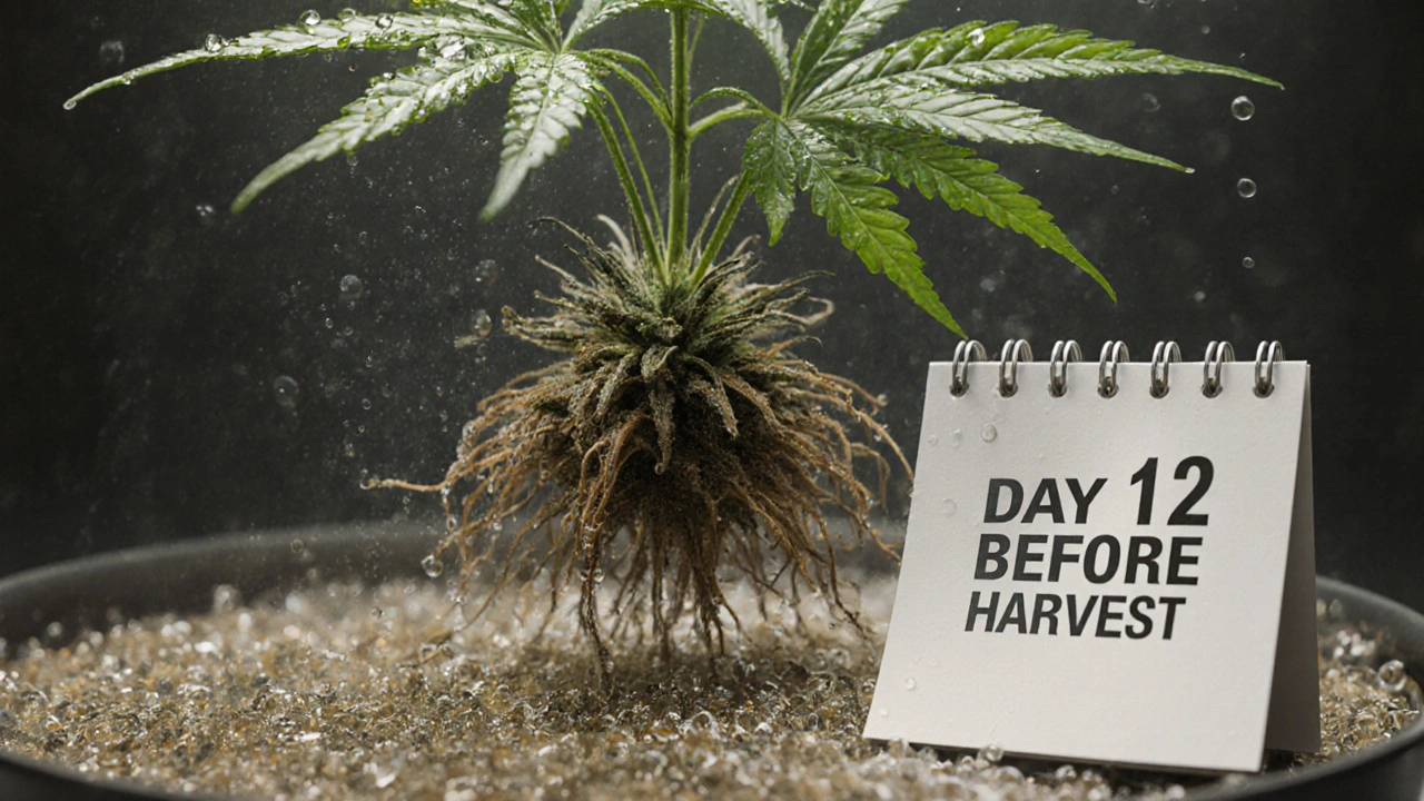 Konopí v fázi vyčišťování před sklizní, kořeny v čisté vodě bez hnojiv.