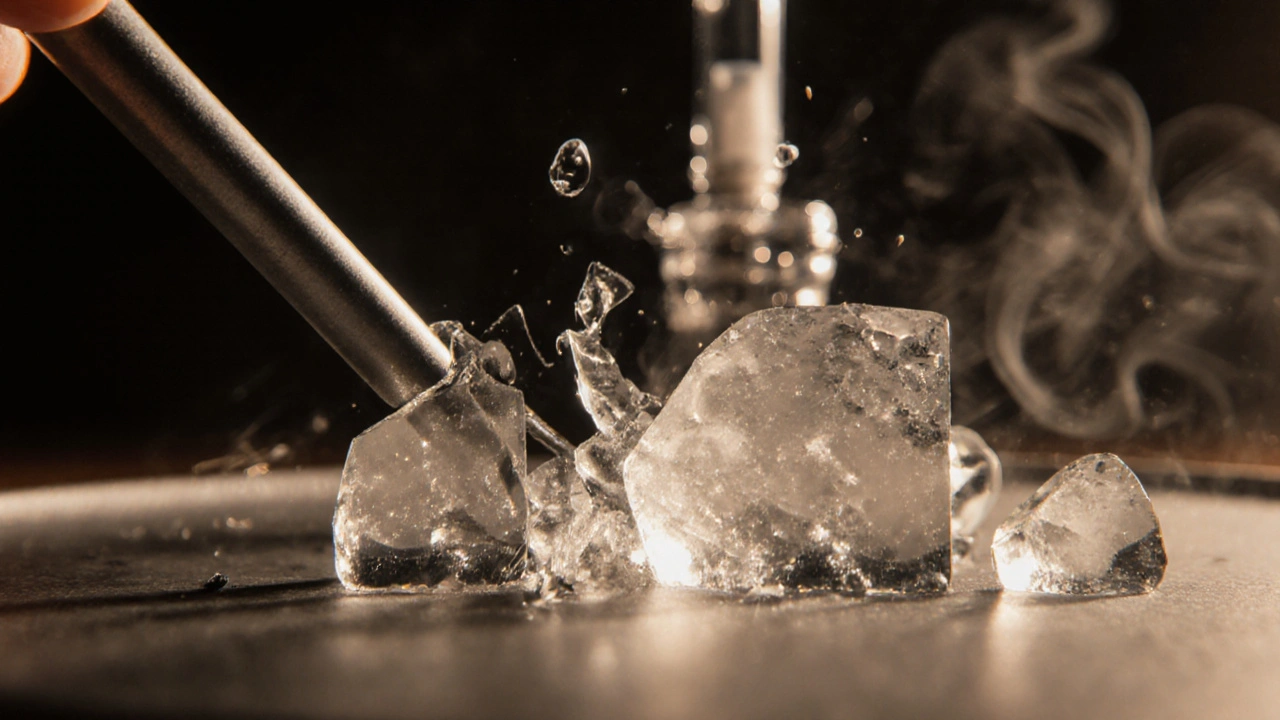 Kousky CBD shatteru se lámají jako sklo při lehkém poklepání.