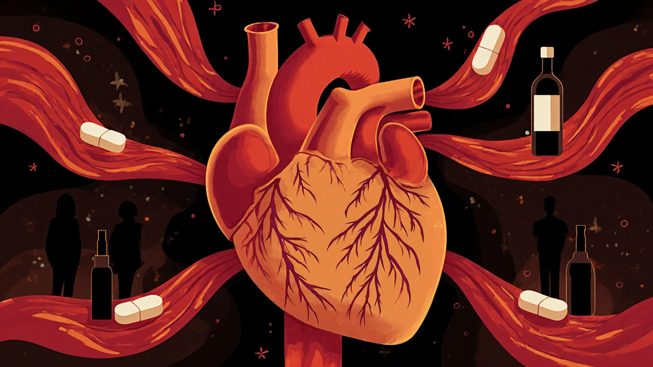 Srdce obklopené vlnami THC, které narušují cévy v těle.