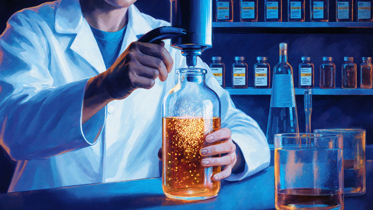 Vědec pracuje s zařízením pro nanoemulzi CBD ve vínu