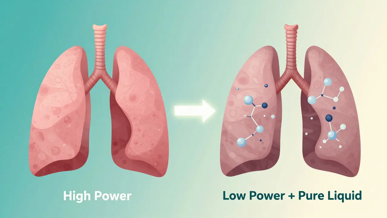 Dvě srovnávací verze plic: zdravé proti poškozeným v důsledku vepařování.