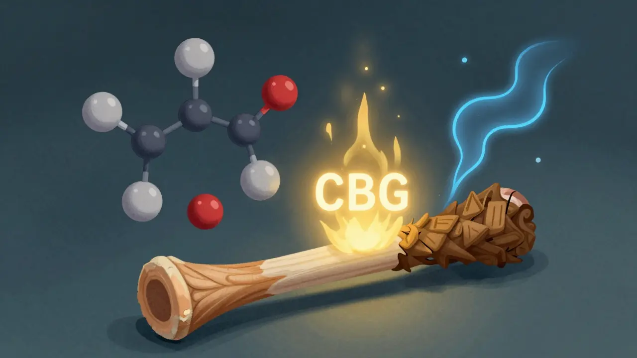 Molekulární struktury CBD a CBG působící na kloub s protizánětlivým účinkem.