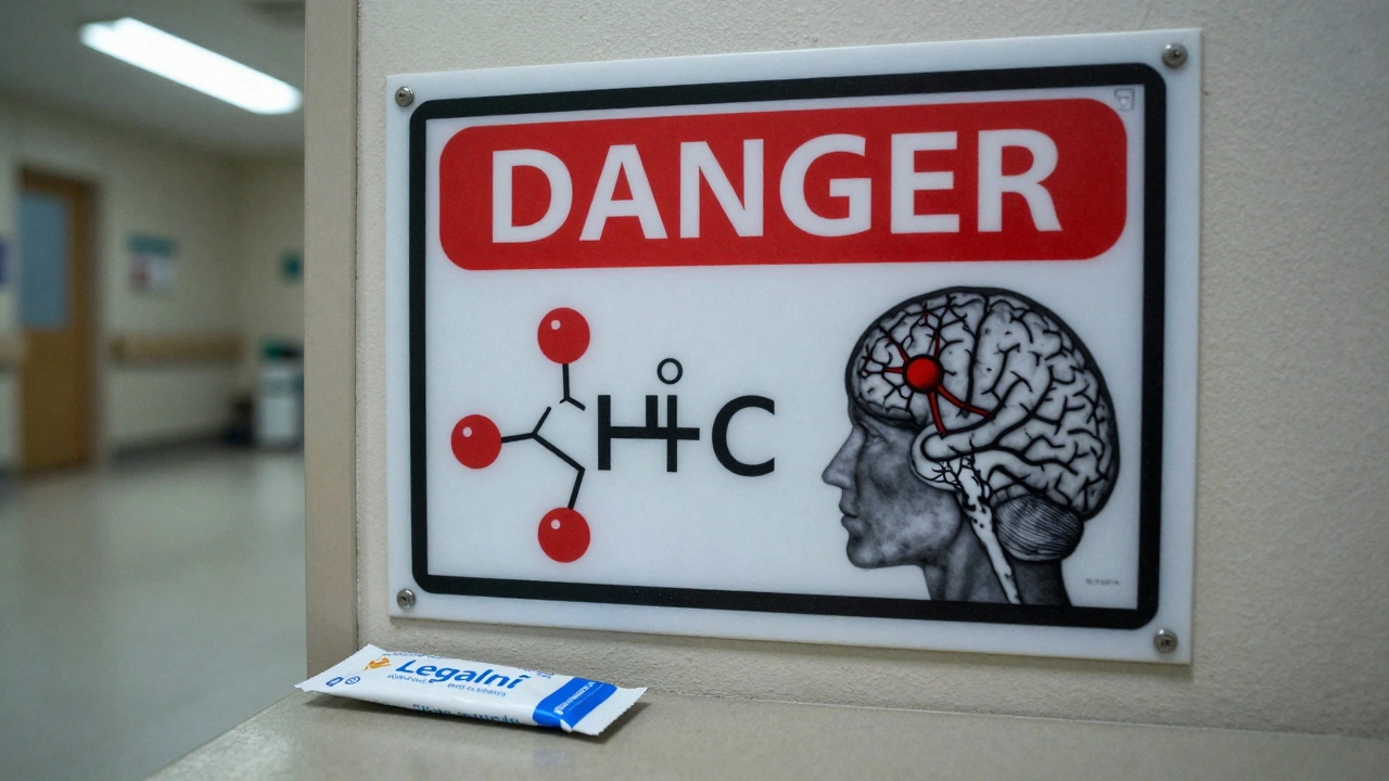 Vícevarovací značka v nemocnici s molekulou HHC a mozkovým skenem