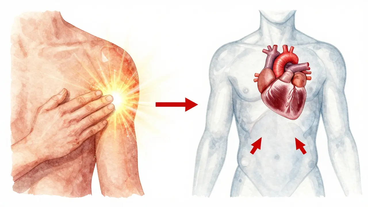 Ilustrace ukazující lokální účinek CBD krému na kůži bez vstřebávání do krve.