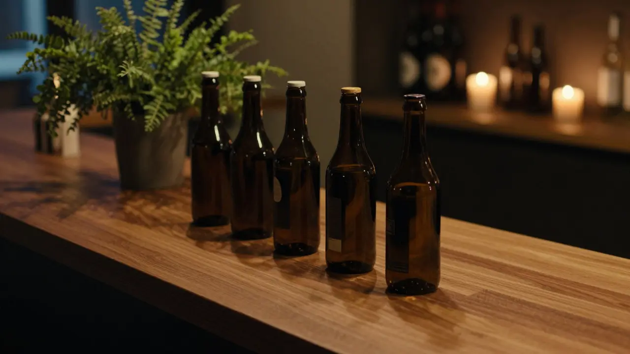 Lahev s konopným extraktem na stole v podniku