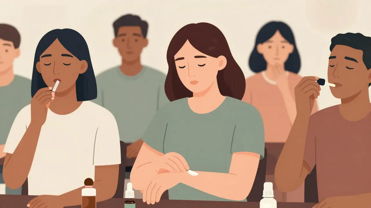 Různí lidé používají různé metody CBD — kouření, kapky a krém, v klidném prostředí.