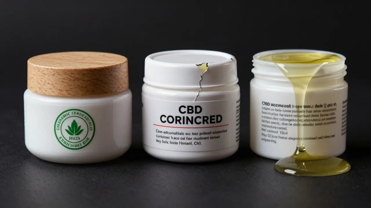 Tři typy CBD produktů: kvalitní krém, levný a nečistý, a čistý gel.