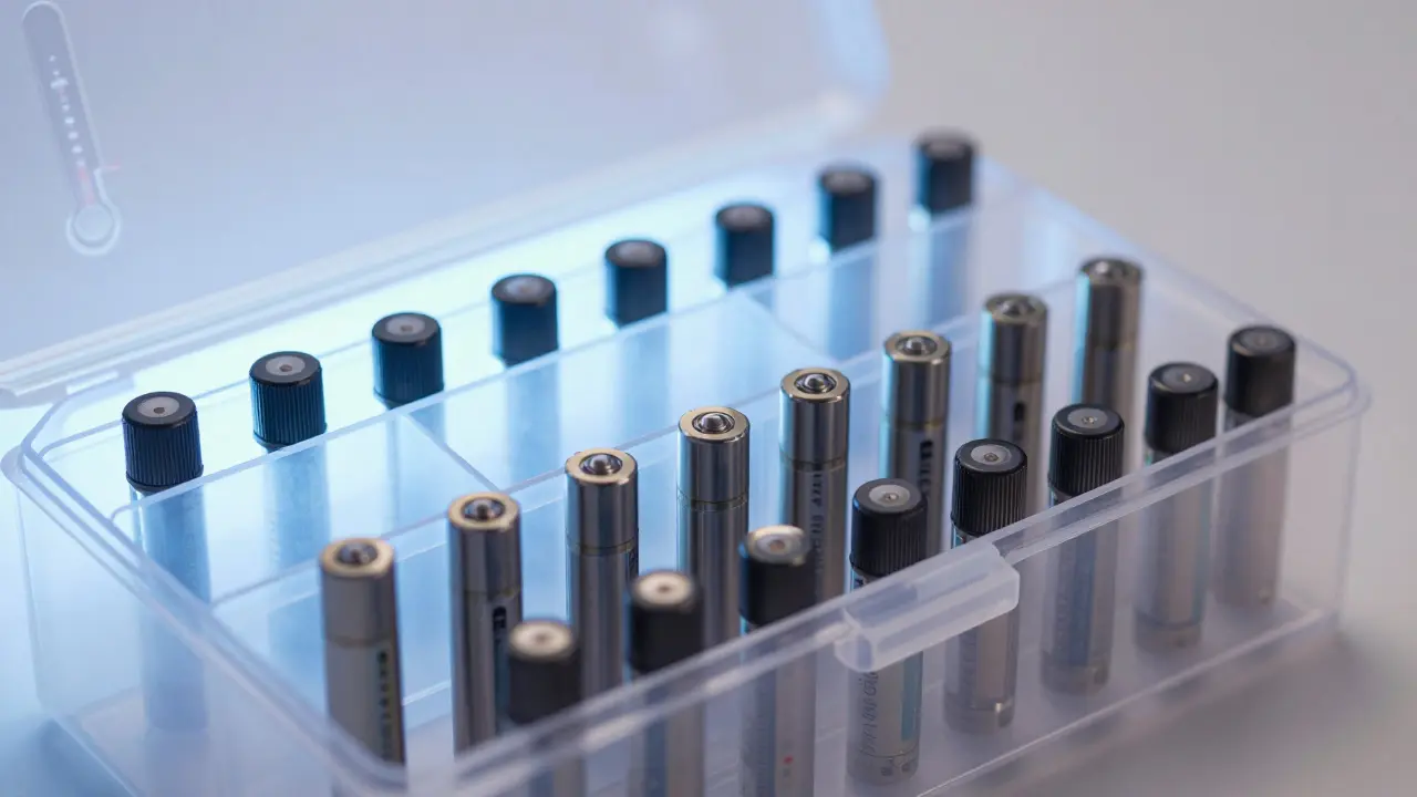 Uspořádané skladování kartuší v chladném prostředí pro zachování kvality