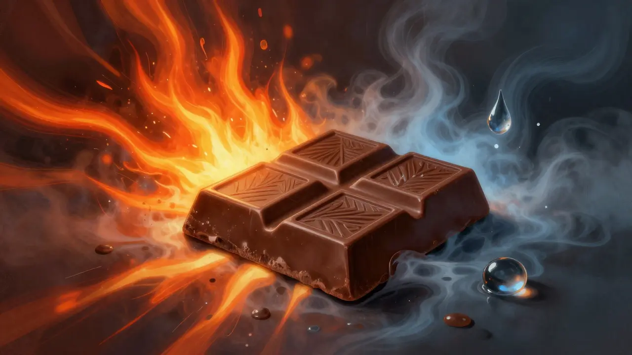 Ilustrace vlivu tepla a vlhkosti na kvalitu čokolády