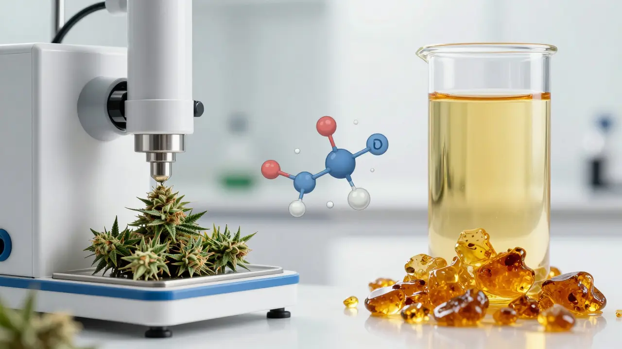 Koncept extrakce CBD z konopí do čistého extraktu v laboratoři