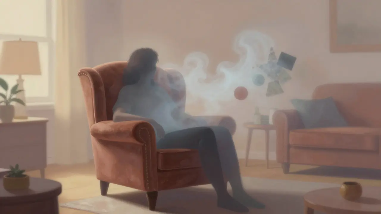Surrealistické zobrazení stavu cross-faded s rozplývající se postavou