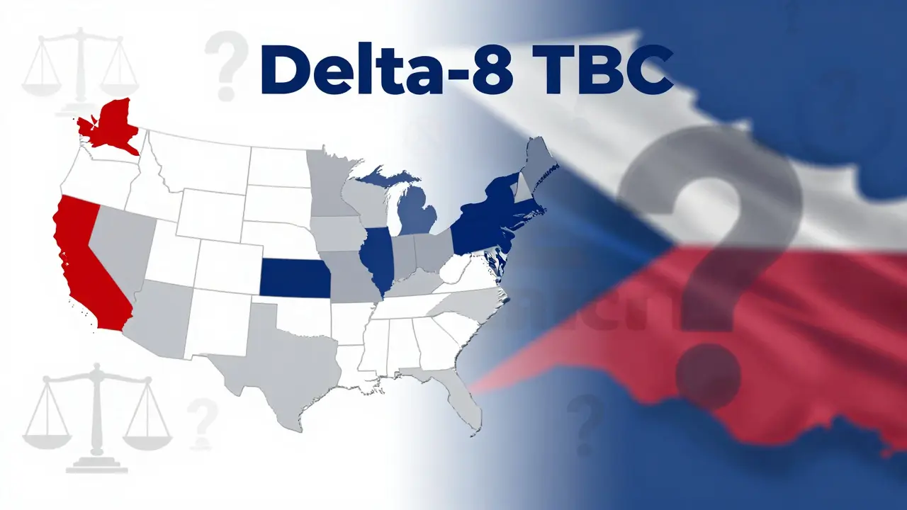 Konceptuální mapa USA a ČR ukazující právní status delta-8