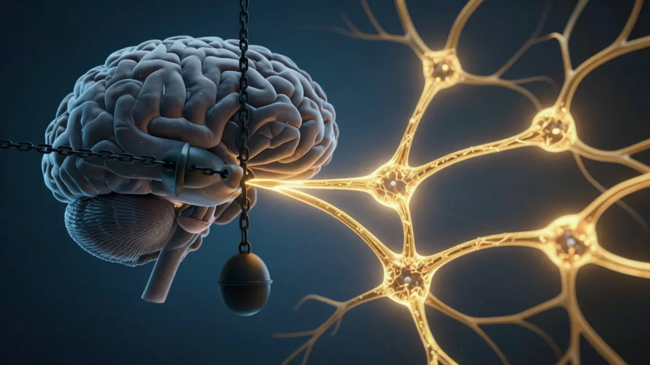 Abstraktní zobrazení vlivu látek na mozkové neuronální dráhy