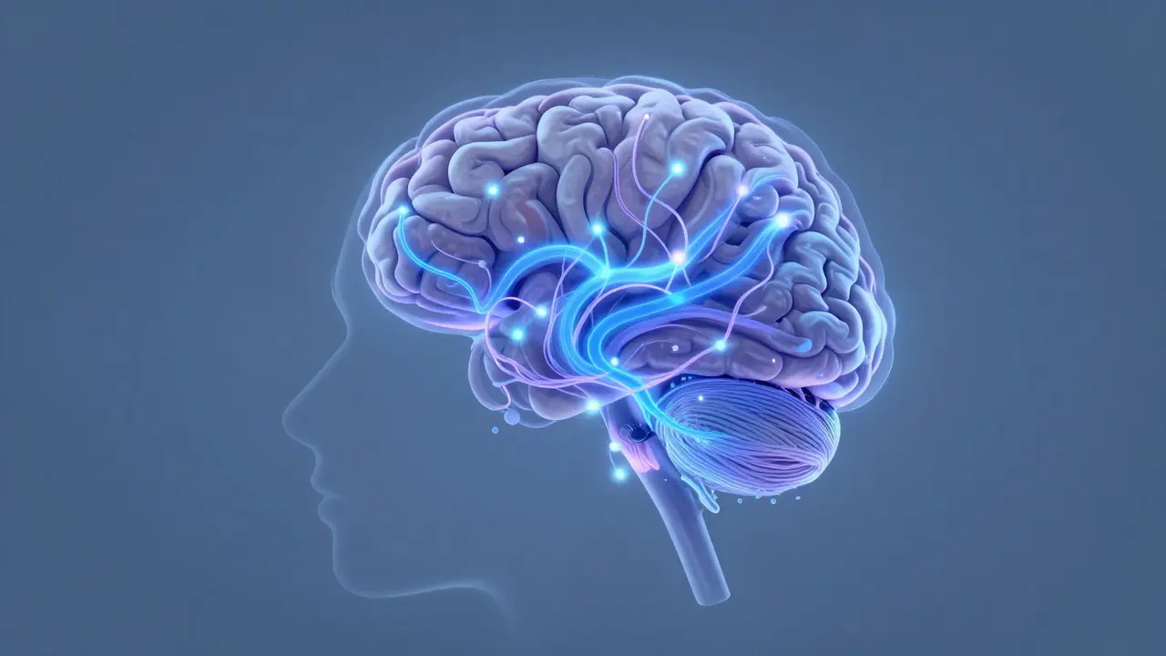 Conceptual view of neural pathways in a dog's head