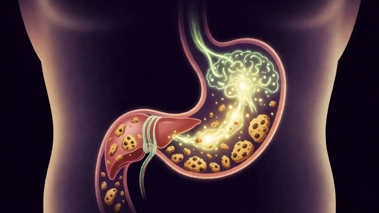 Konceptuální ilustrace trávení THC a přeměny látek v těle pro lepší spánek