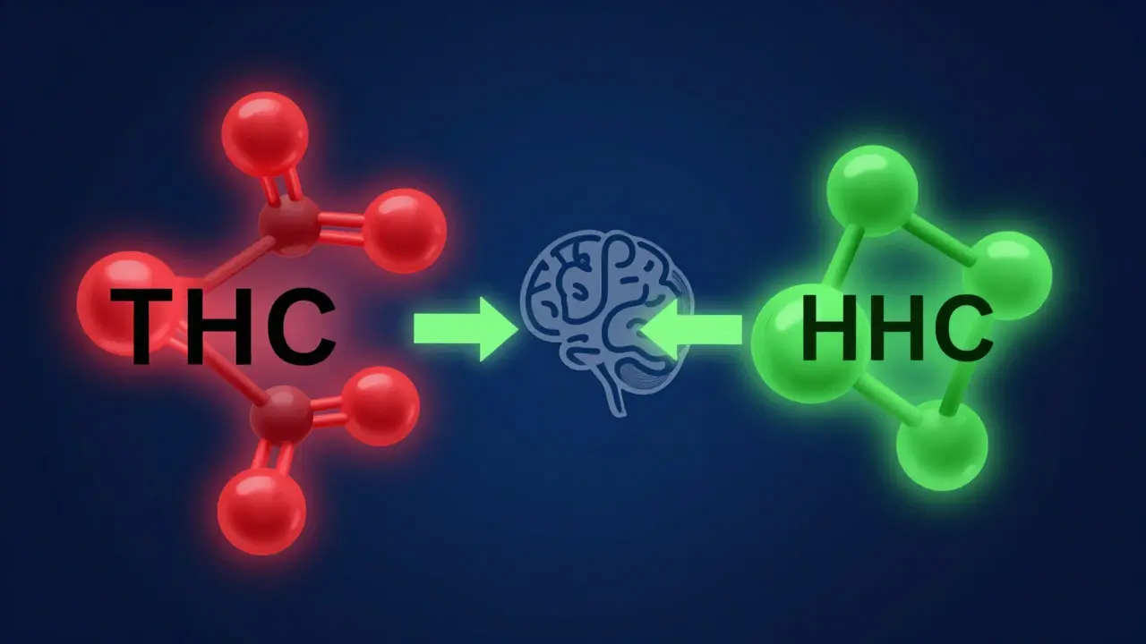 Molekulární porovnání stabilního HHC a nestabilního THC