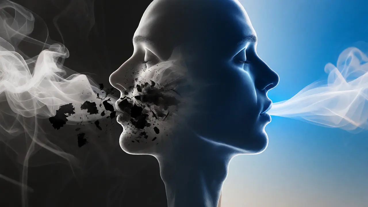 Conceptual comparison of dark smoke versus clean white vapor inhalation