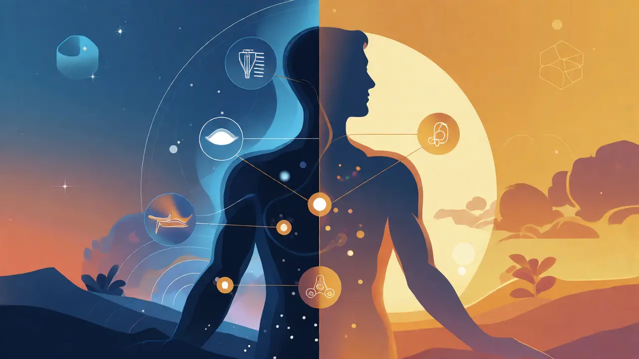 Konceptuální ilustrace cirkadiánního rytmu a endokanabinoidního systému