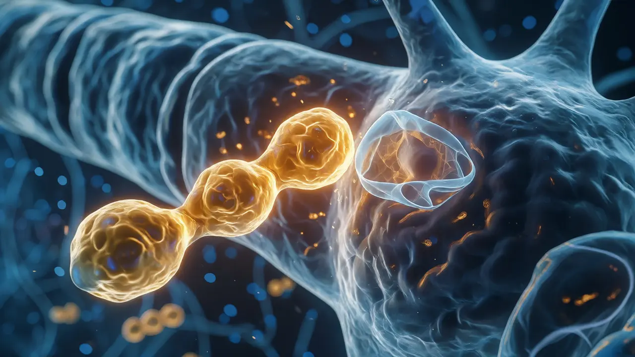 Makro pohled na molekulu anandamidu vážící se na CB1 receptor v buněčné membráně.
